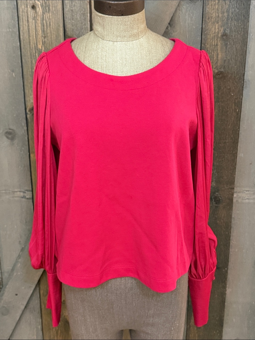 Anthropologie Pink Puff Sleeve Blouse Wide Cuff Statement Blouse Top Small